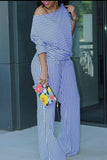 Striped Oblique Shoulder Two-Piece Pants Set