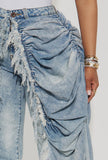 Distressed Skirt Overlay Straight Jeans
