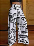 Abstract Faces Wide Leg Pants