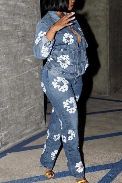 Denim Bloom Pants Set