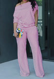 Striped Oblique Shoulder Two-Piece Pants Set