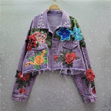 3D Floral Edge Denim Jacket
