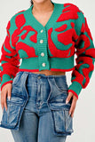 Abstract Crop Button Up Cardigan