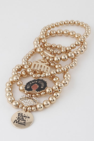 Black Girl Magic Beaded Charm Bracelet Set