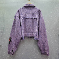 3D Floral Edge Denim Jacket