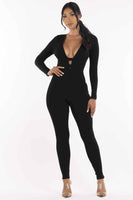 Zippered Back V neck Jumpsuit