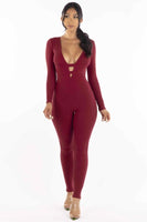 Zippered Back V neck Jumpsuit