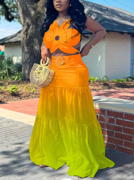 Orange Flower Skirt Set