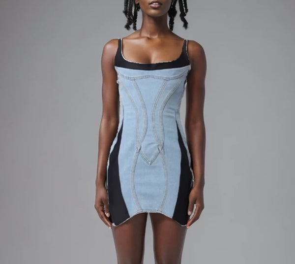 Denim & Leather Mini Dress