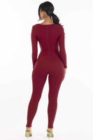 Zippered Back V neck Jumpsuit