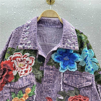 3D Floral Edge Denim Jacket