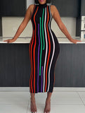 Contrast Color Midi Dress