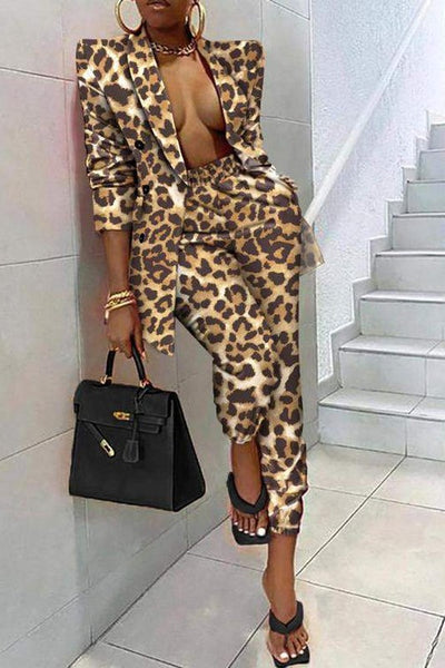 Scarf Printed Blazer Pants Set