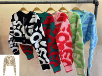 Abstract Crop Button Up Cardigan