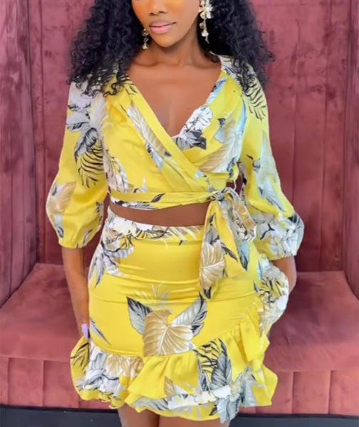 Yellow Floral Skirt Set