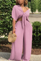 Chic V-neck Pants Set