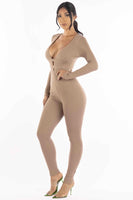 Zippered Back V neck Jumpsuit