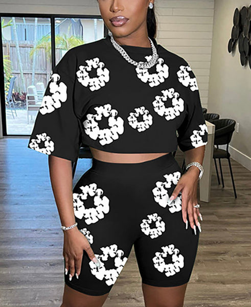 Floral Graphic Biker Shorts Set