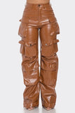 Faux Leather Cargo Pants