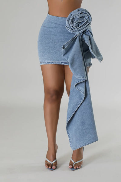 Denim Rose Mini Skirt