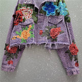 3D Floral Edge Denim Jacket