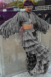Silver Fringes Pants Set