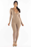 Zippered Back V neck Jumpsuit