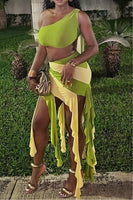 Two tone Tassel skirt set