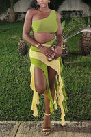 Two tone Tassel skirt set