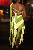 Two tone Tassel skirt set