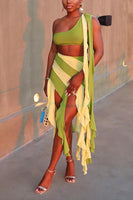 Two tone Tassel skirt set