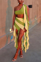 Two tone Tassel skirt set