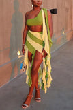 Two tone Tassel skirt set