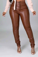 Cognac Faux Leather Pants