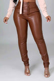 Cognac Faux Leather Pants