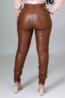 Cognac Faux Leather Pants