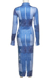 Denim Printed Maxi Dress