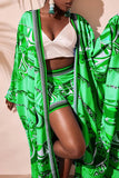 Geo Printed Kimono and Shorts Set