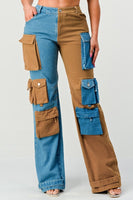 Two Toned Cargo Denim Pants