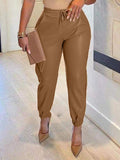 Khaki Drawstring Leather Joggers
