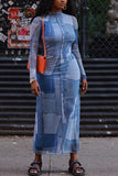 Denim Printed Maxi Dress