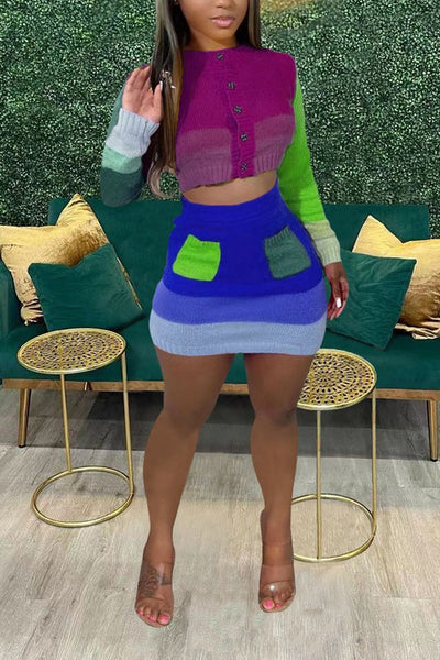 Color Block Mini Skirt Set