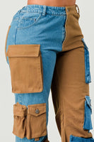 Two Toned Cargo Denim Pants