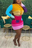 Color Block Mini Skirt Set