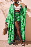 Geo Printed Kimono and Shorts Set