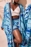 Geo Printed Kimono and Shorts Set