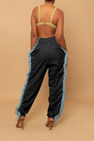 Blue Fringe Cargo Pants