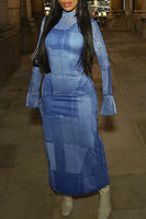 Denim Printed Maxi Dress