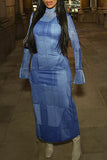 Denim Printed Maxi Dress