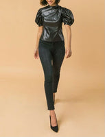 Faux Leather Puff Top